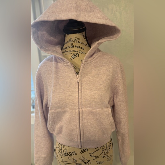 NWT SKIMS Cotton Fleece Cropped Zip-Up Hoodie-Purple Heather-Large - Picture 4 of 15